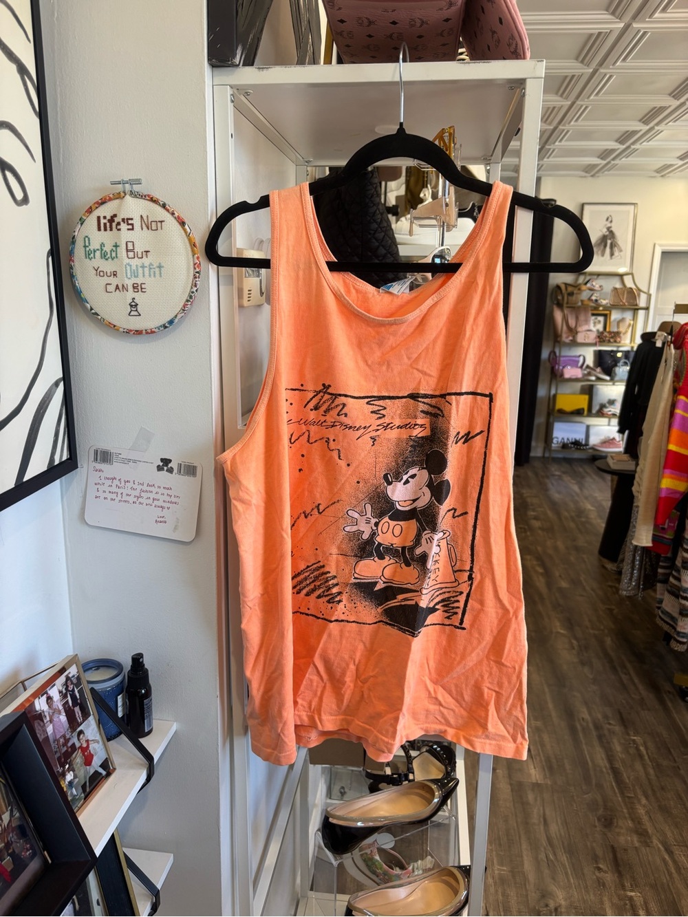 Disney vintage Disney studios neon orange Graphic Mickey Tank Top